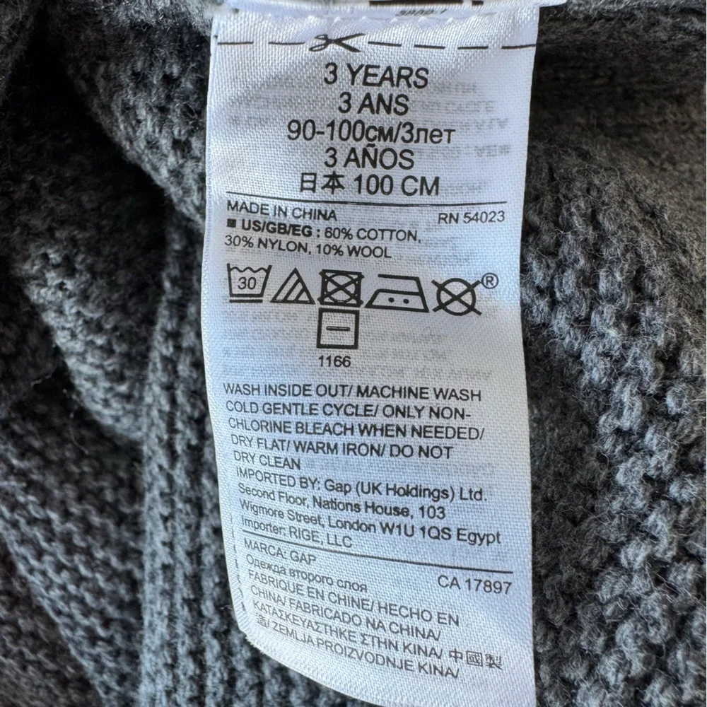 Baby GAP Charcoal Gray Cotton Sweater Knit Hooded Poncho with Ears Sz 3 Years